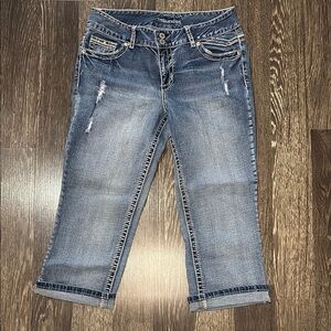 Y2K Maurices Women's size 9/10 midrise thick stitch denim faded crop jeans